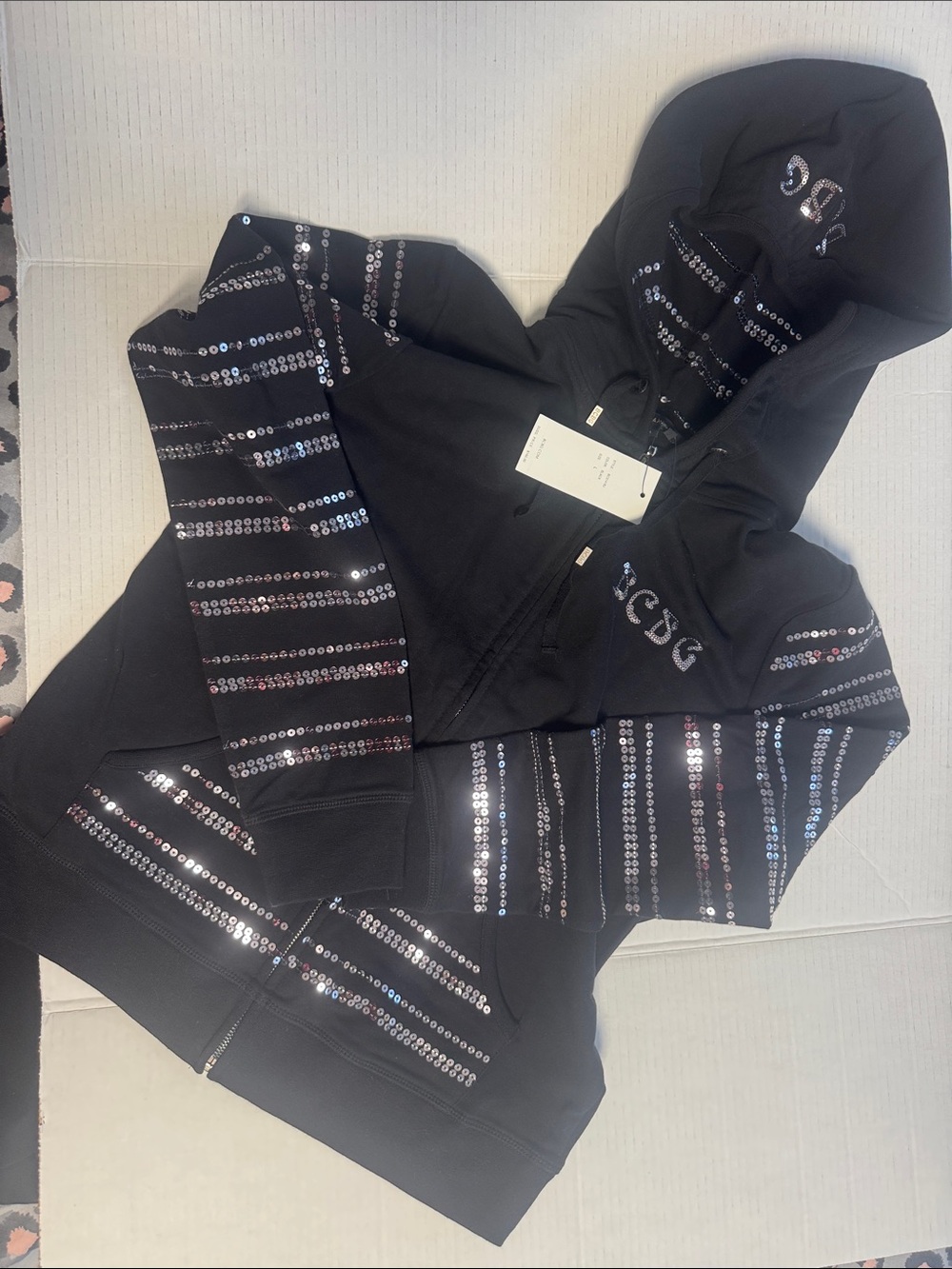 BCBG Black Sequin-Striped Zip Hoodie and pants